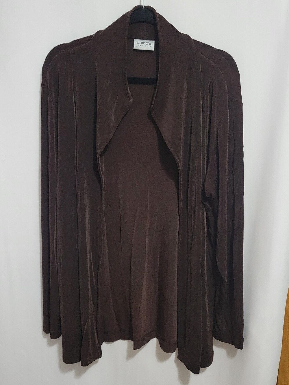 Chico'sTravelers Dark Brown Draped Open-Front Long Sleeve Cardigan, Size 3 (XL)